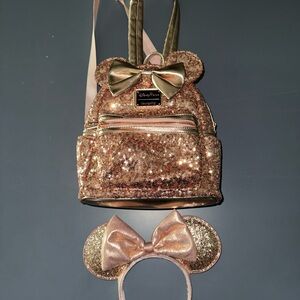 Disney Rose Gold Loungefly Backpack and matching Headband Set